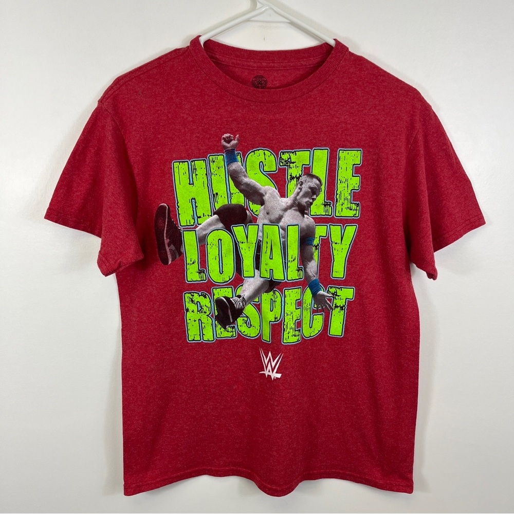 John Cena WWE Wrestling Graphic T Shirt 2017 Youth Sz Large Red Hustle Loyalty